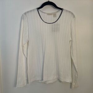 J. Jill White Long Sleeve Tee with Gray Trim